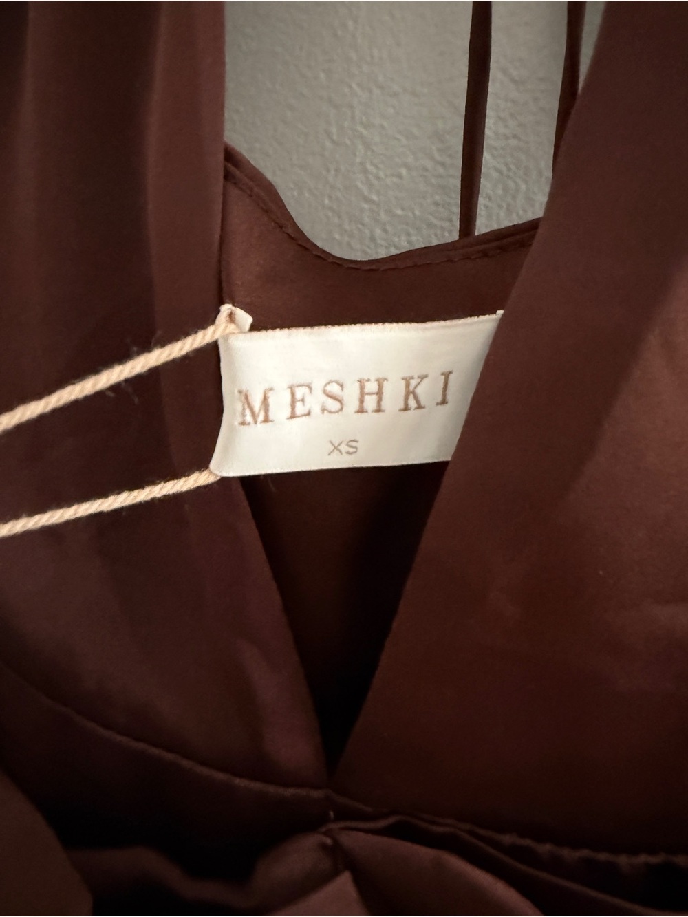 Meshki Cyra Plunge Halter Satin Midi Dress Dark Chocolate Size XS NWT - Picture 10 of 12